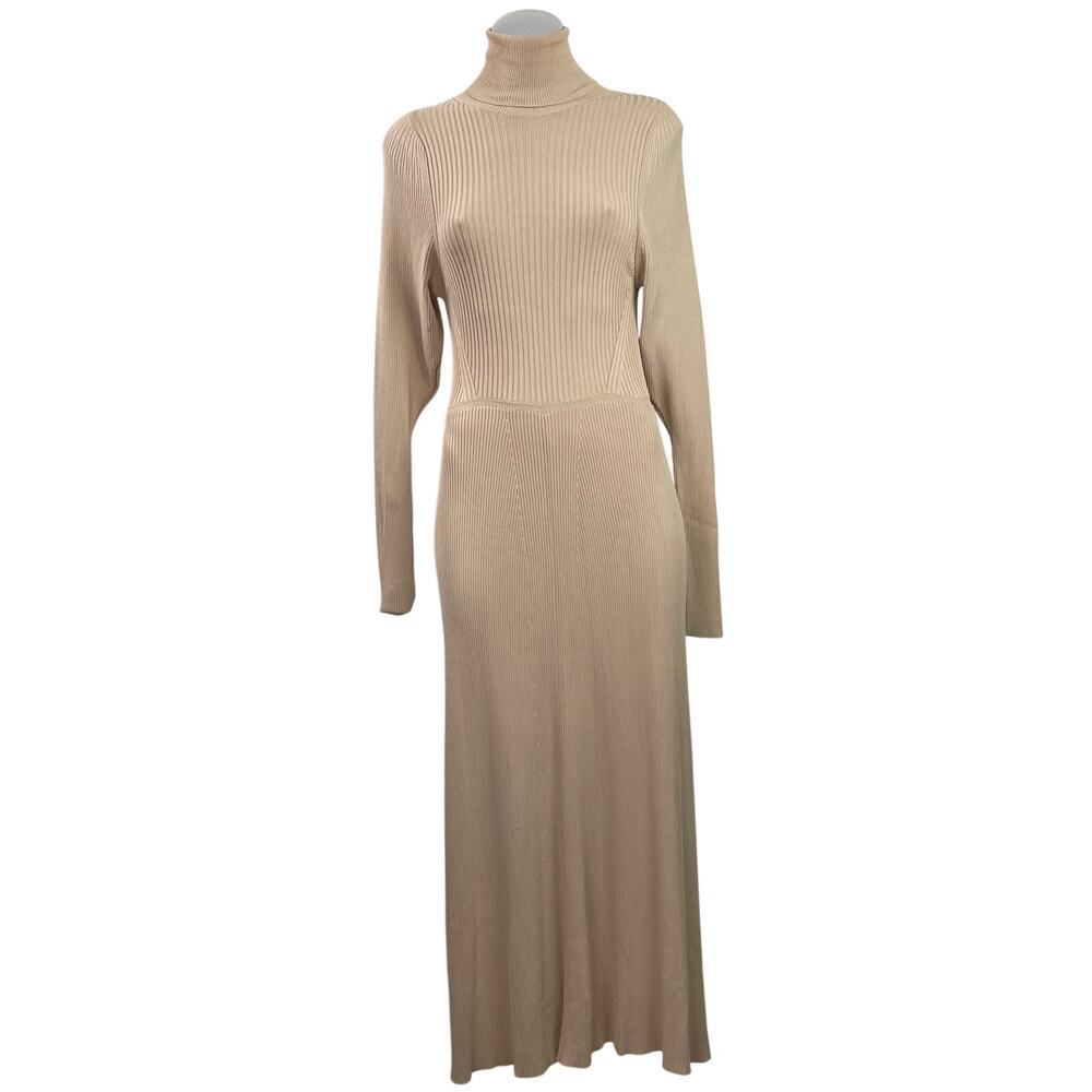 Zara Womens Cream Ribbed Knit Turtleneck Long Sleeve Maxi Sweater Dress Size S